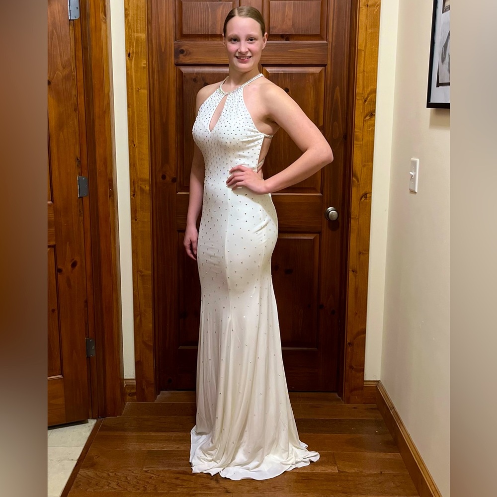 Jovani Elegant White Rhinestone Prom Gown or Pageant Formal